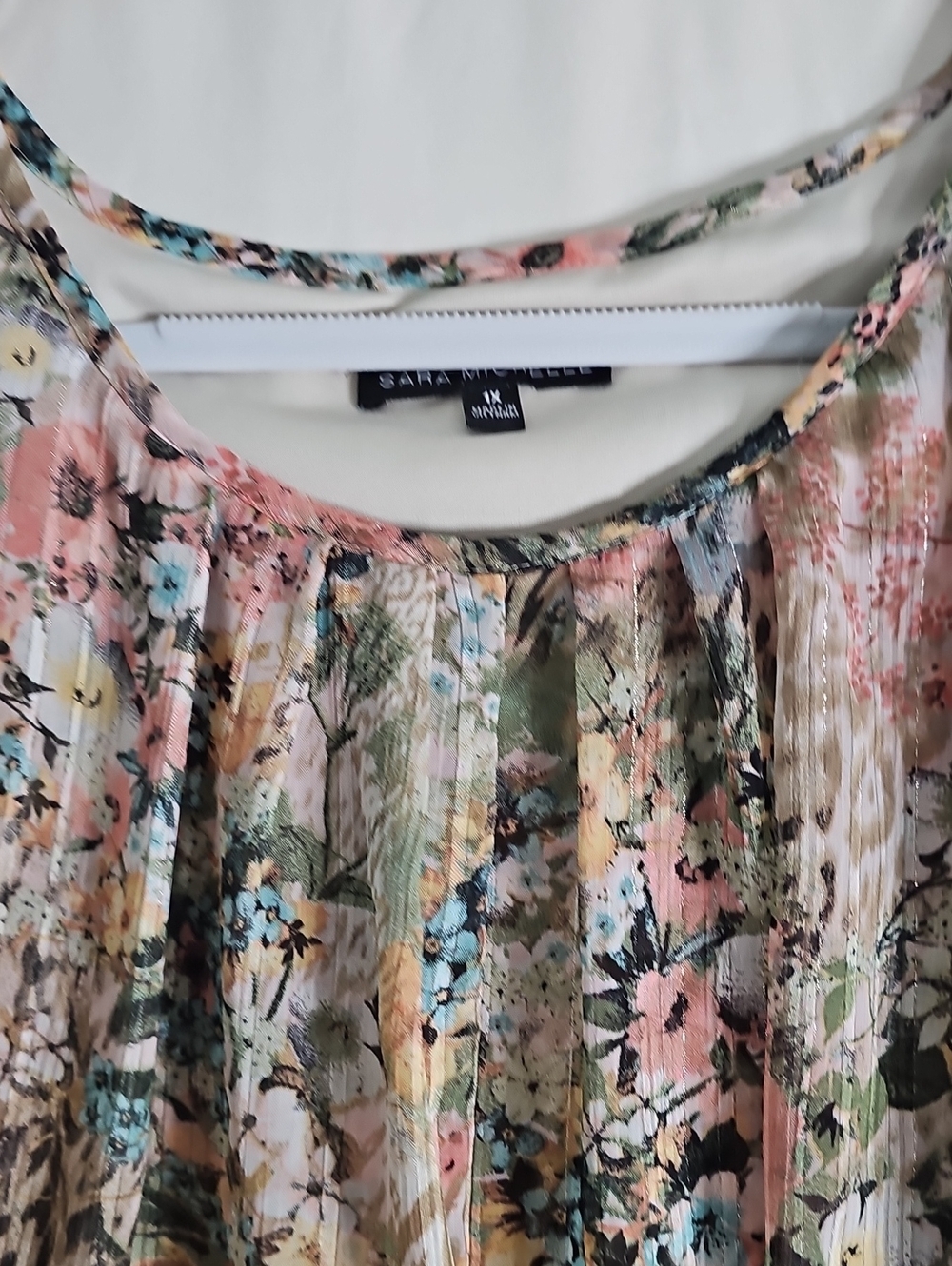 Sara Michelle Sheer Floral & Animal Print Blouse — Pink, Green & Cream - Picture 3 of 7